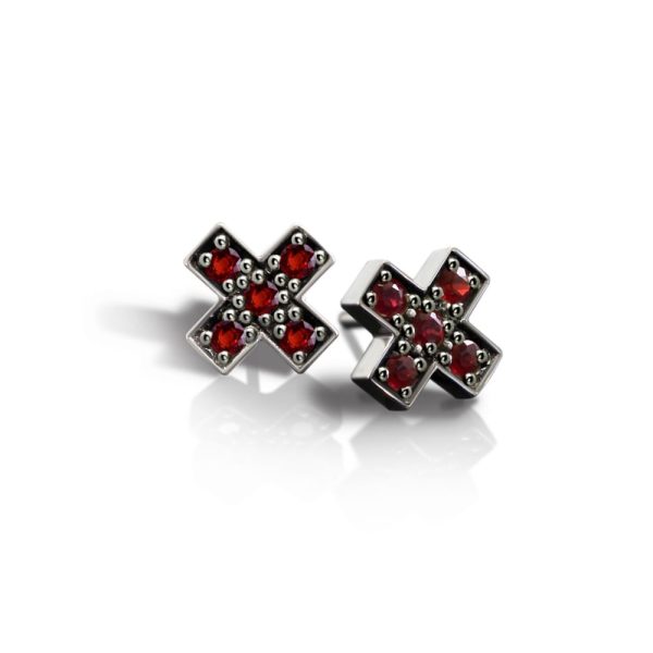 Silver Swiss Cross Red Sapphire Earrings by Scarab Jewellery Studio
