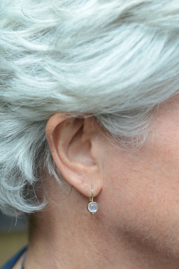 Yellow gold Rainbow moonstone earrings - Image 2