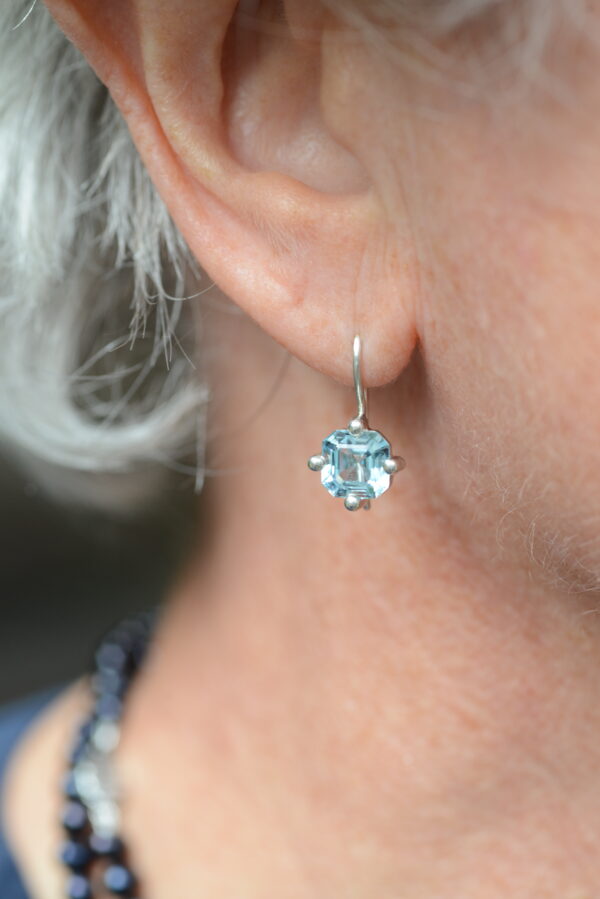 Silver asher cut Sky blue topaz earrings - Image 2