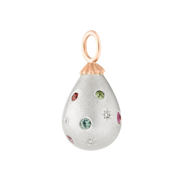 Gold and silver Jubilee egg pendant with diamonds and sapphires - Image 3