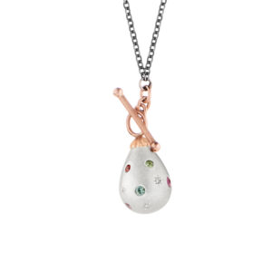 Gold and silver Jubilee egg pendant with diamonds and sapphires