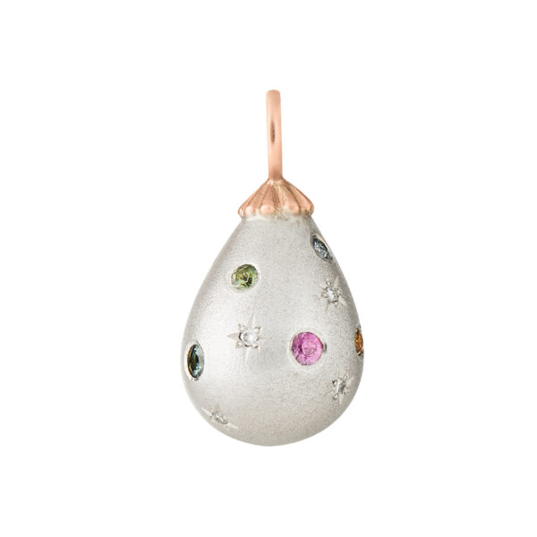 Gold and silver Jubilee egg pendant with diamonds and sapphires - Image 2
