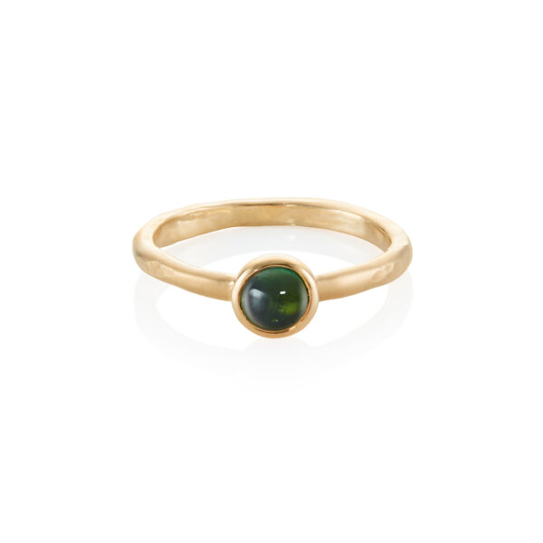 Yellow gold textured cabochon ring - 5mm green Tourmaline - Image 3