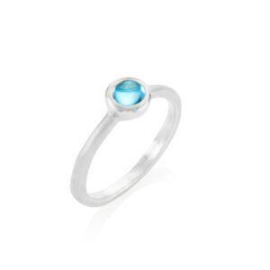 Silver textured cabochon ring - 5mm blue topaz