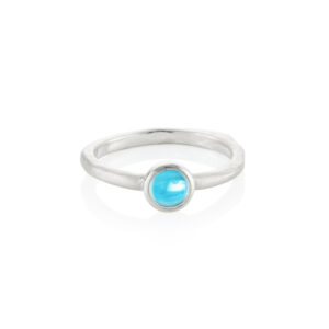 Silver textured cabochon ring - 5mm blue topaz