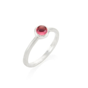 Silver textured Cabochon ring - 5mm pink tourmaline
