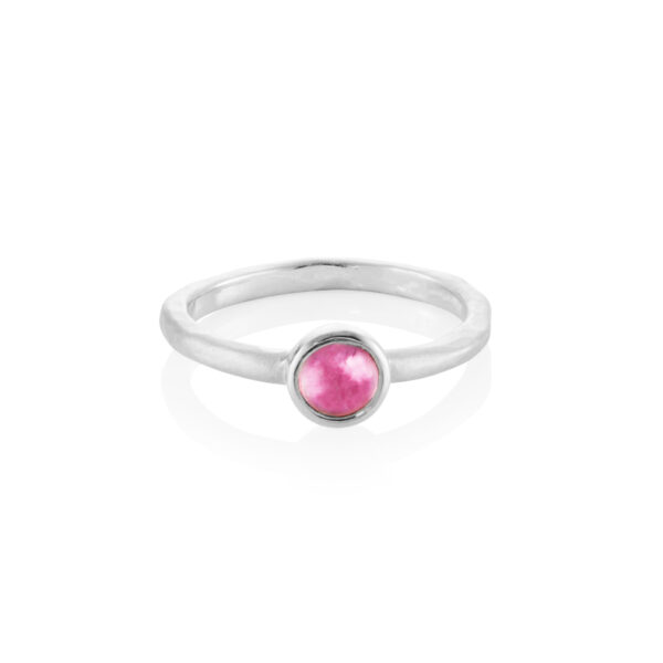 Silver textured Cabochon ring - 5mm pink tourmaline - Image 3