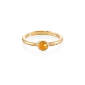 Yellow gold textured cabochon ring - 4mm Citrine