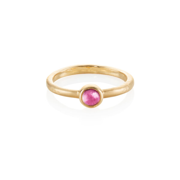 Yellow gold textured cabochon ring - 4mm pink tourmaline - Image 3