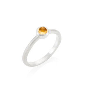 Silver textured cabochon ring - 4mm yellow citrine