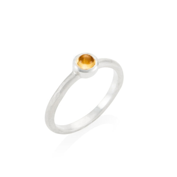 Silver textured cabochon ring - 4mm yellow citrine