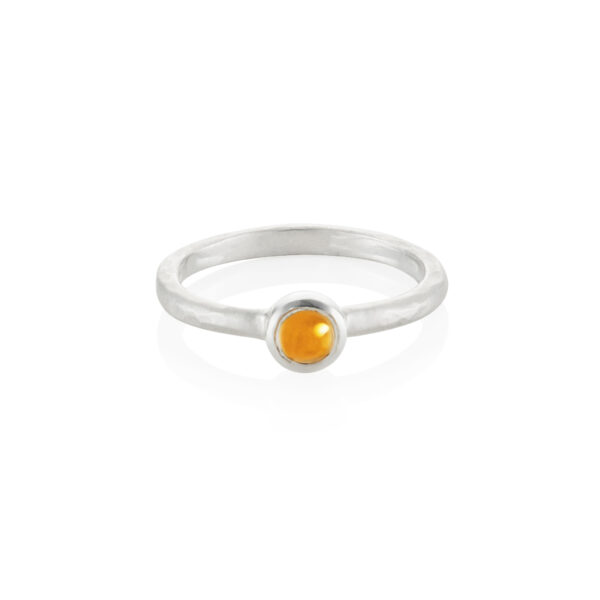 Silver textured cabochon ring - 4mm yellow citrine - Image 3