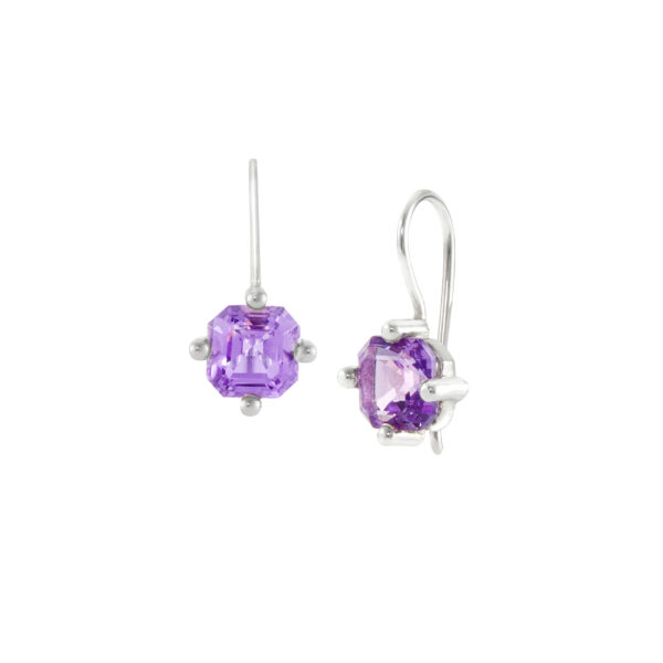 Silver asher cut Amethyst earrings