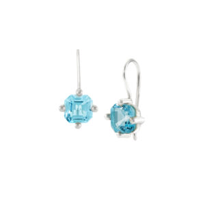 Silver asher cut Sky blue topaz earrings