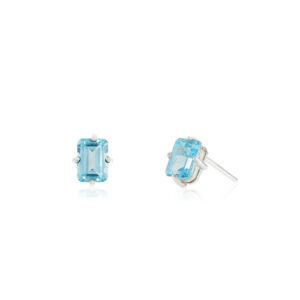 Silver emerald cut sky blue topaz studs