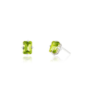Silver emerald cut Peridot studs