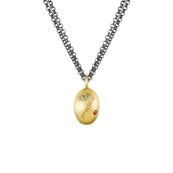 Yellow gold egg shaped Sapphire pendant - Image 2