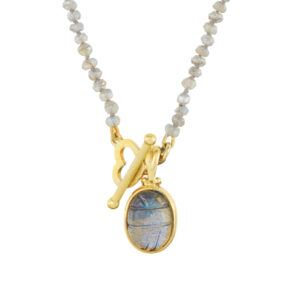 Carved Labradorite Scarab pendant in yellow gold
