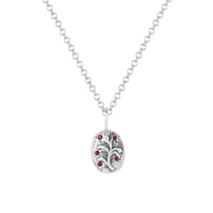 Silver wildflower necklace with rubies