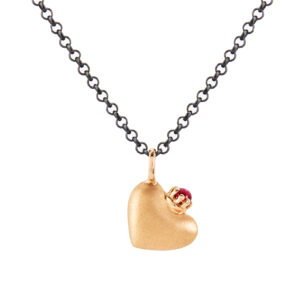 Yellow gold crown heart ruby pendant