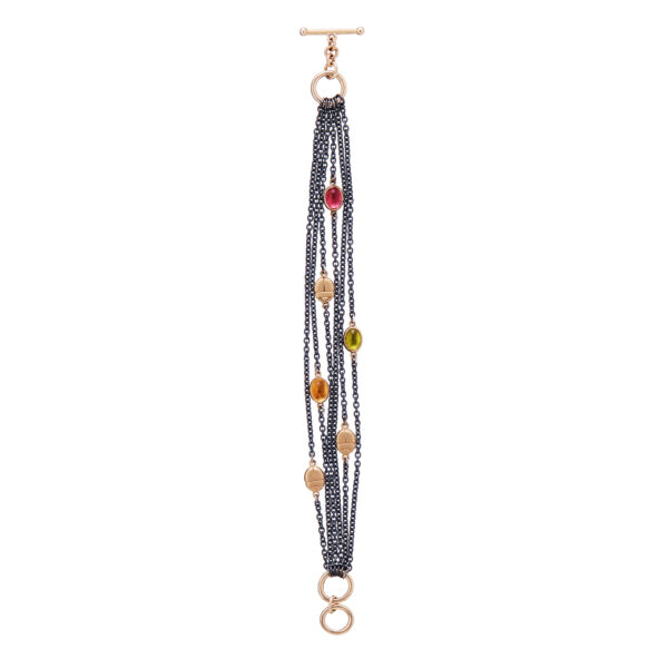Gold and blackened silver multi coloured gem bracelet - Image 2