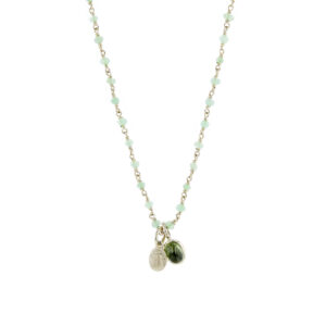 Yellow gold chrysoprase wirework necklace with green tourmaline scarab trinket