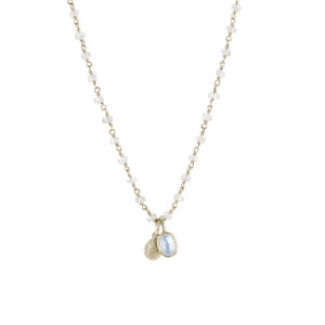 Yellow gold Zircon wirework necklace with Rainbow Moonstone scarab trinket