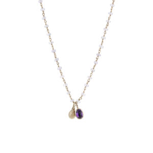 Rose gold zircon wirework necklace with purple amethyst trinket