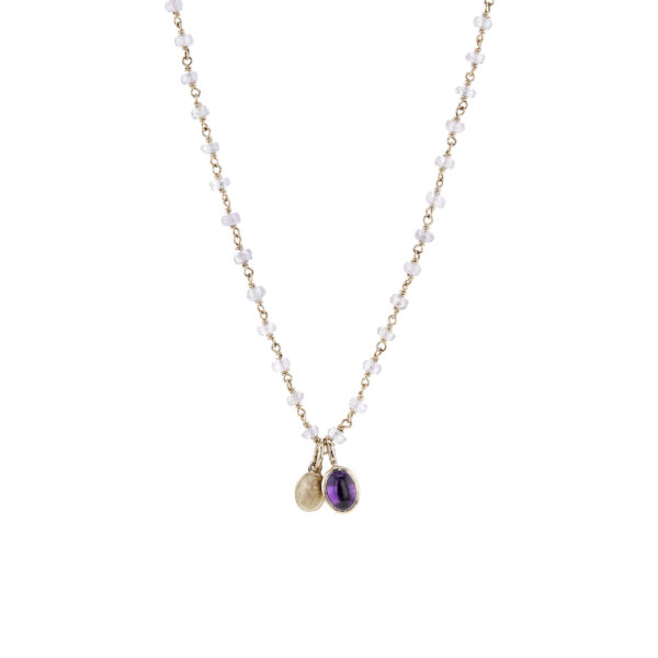 Rose gold zircon wirework necklace with purple amethyst trinket