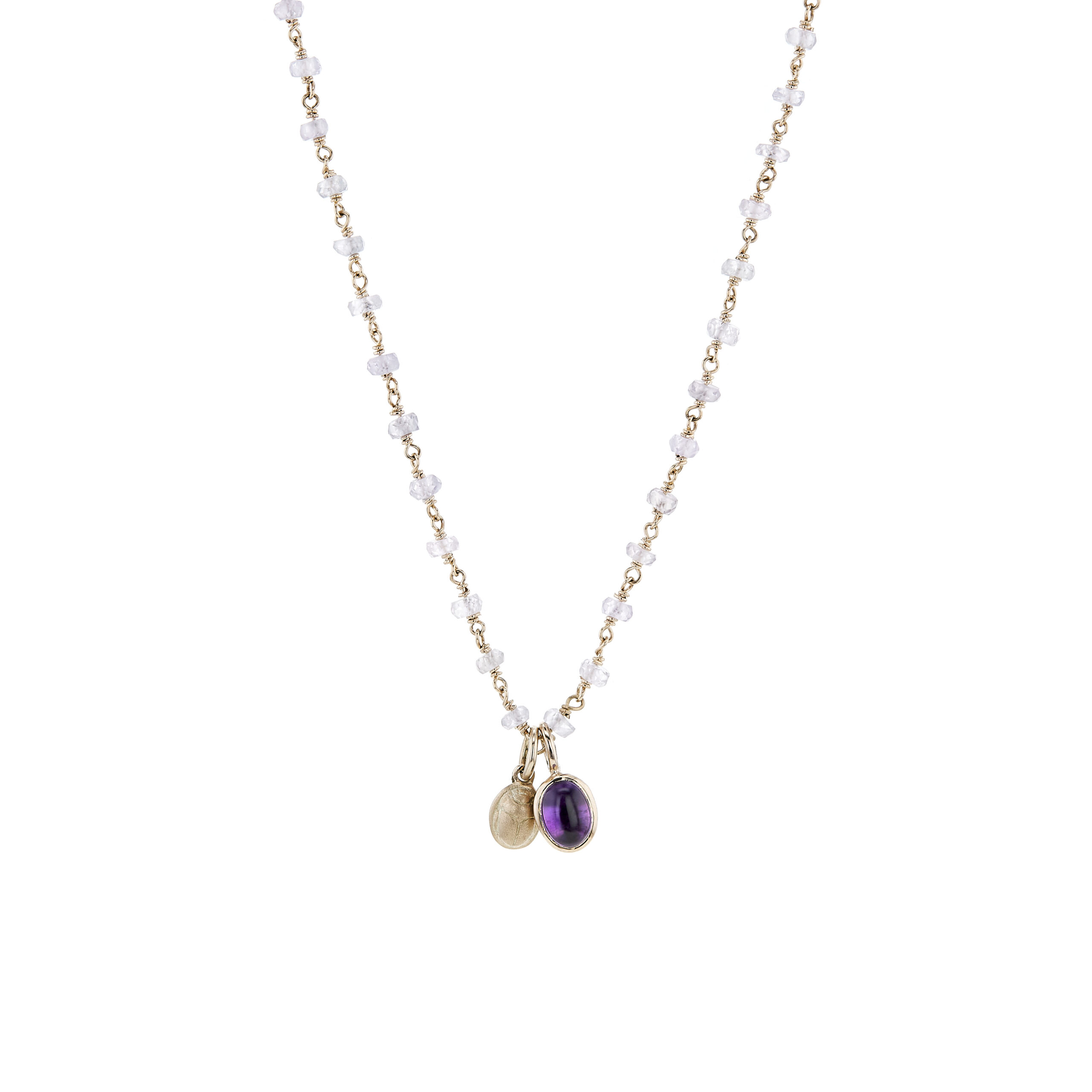 Rose gold zircon wirework necklace with purple amethyst trinket