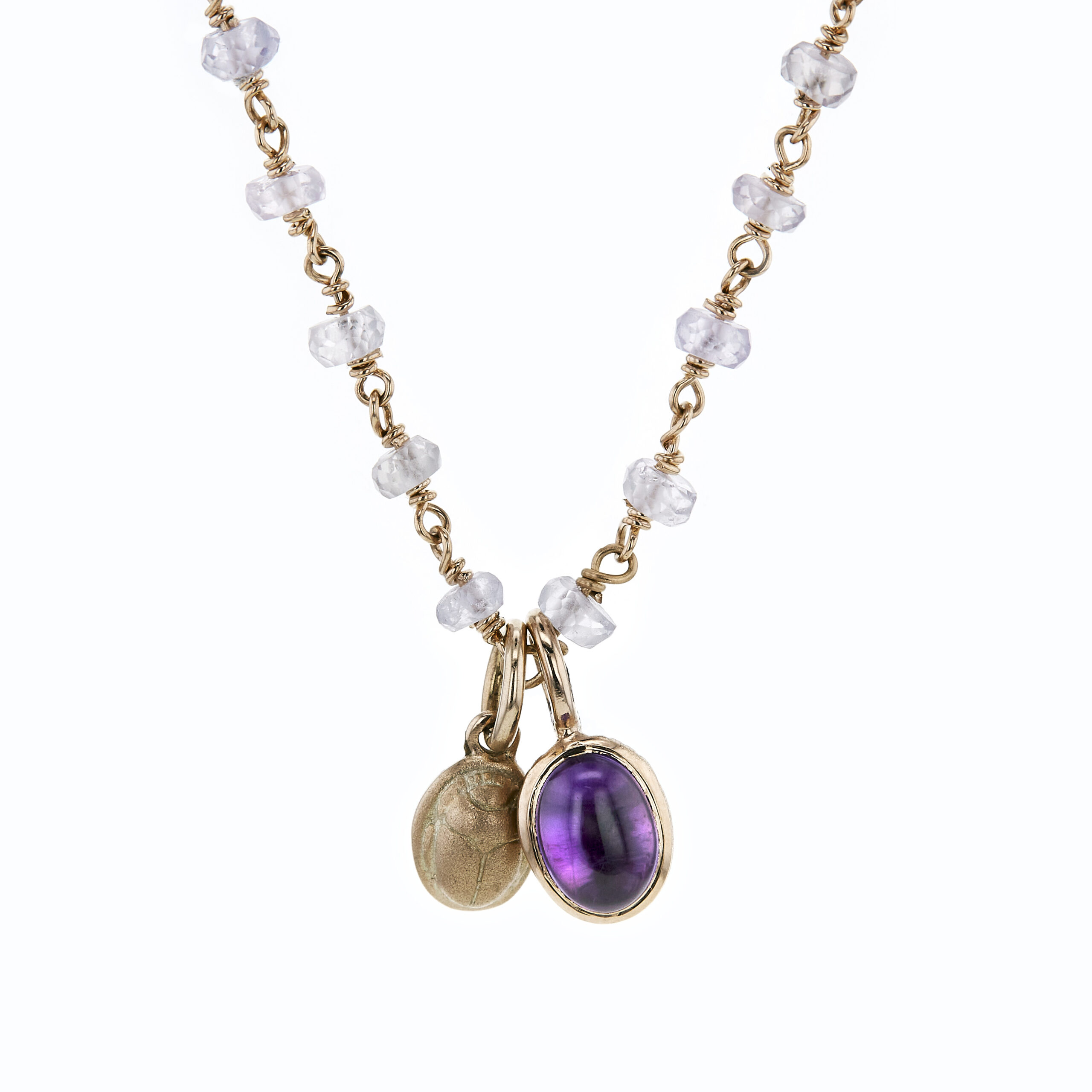 Rose gold zircon wirework necklace with purple amethyst trinket - Image 2
