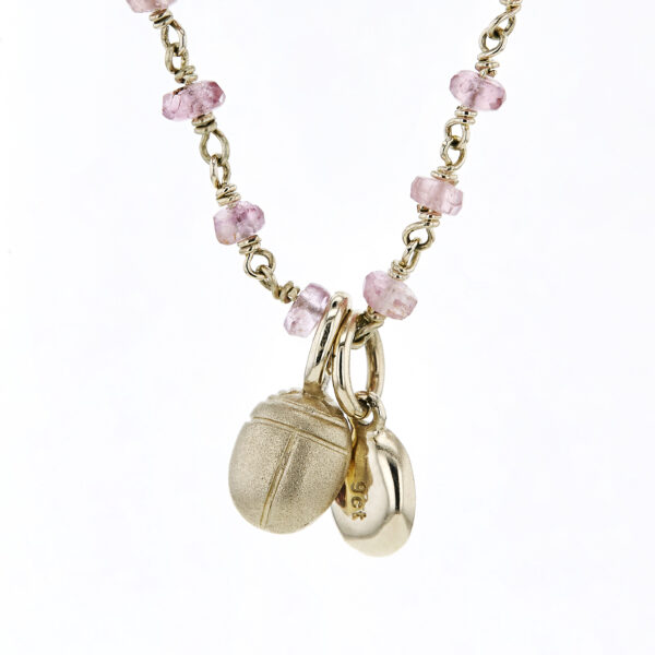 Yellow gold pink tourmaline wirework necklace with pink tourmaline trinket - Image 3