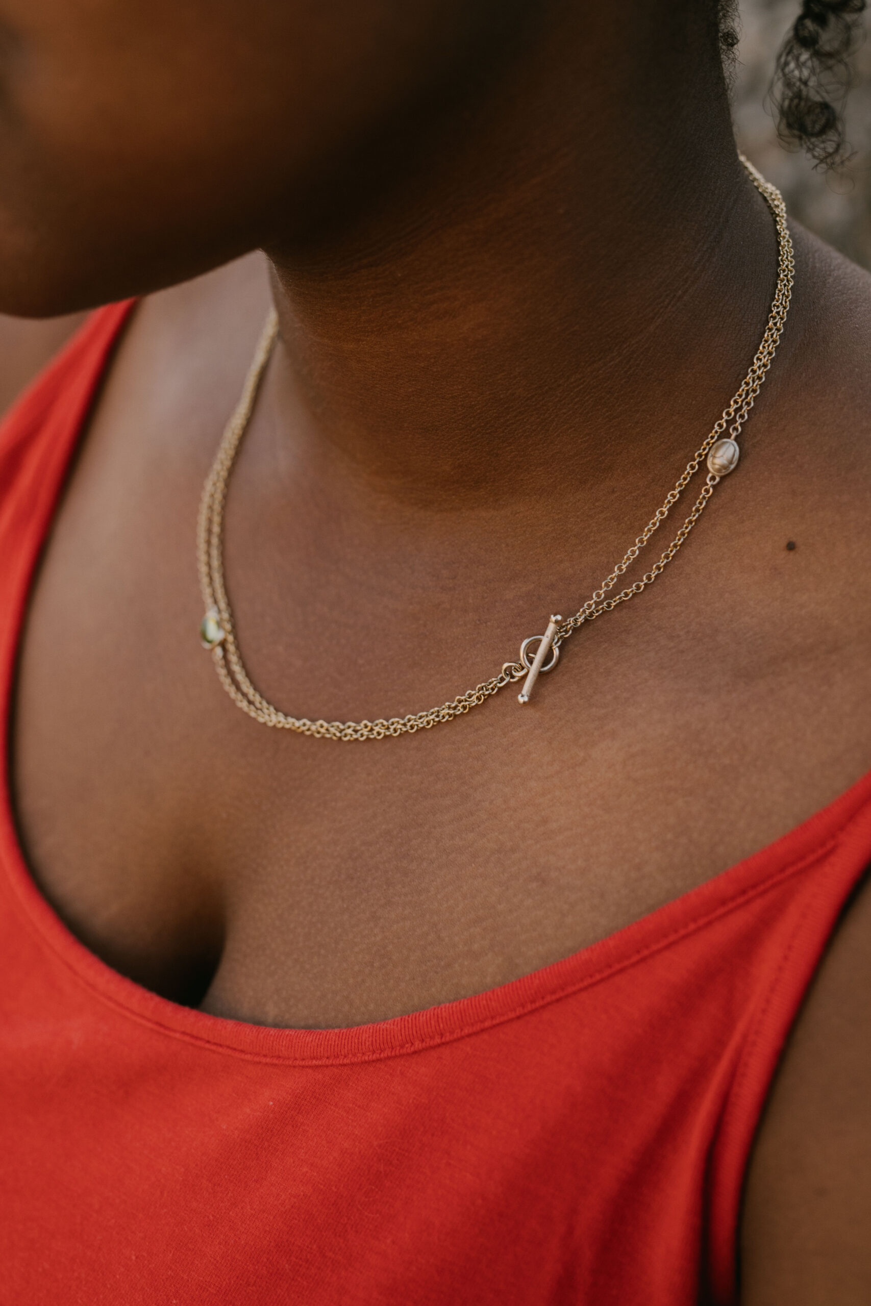 Double gold chain with Scarab charms - Image 4