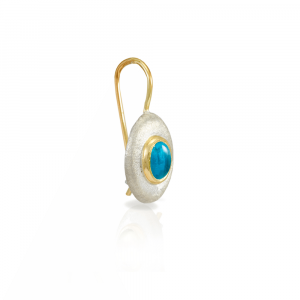 Surfboard earrings Swiss Blue Topaz in matte silver and yellow gold