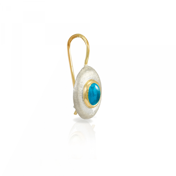 Surfboard earrings Swiss Blue Topaz in matte silver and yellow gold