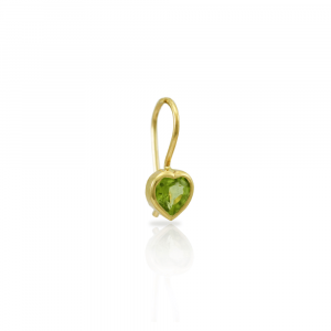 Single Peridot Heart Earring set in Gold by Scarab Jewellery Studio