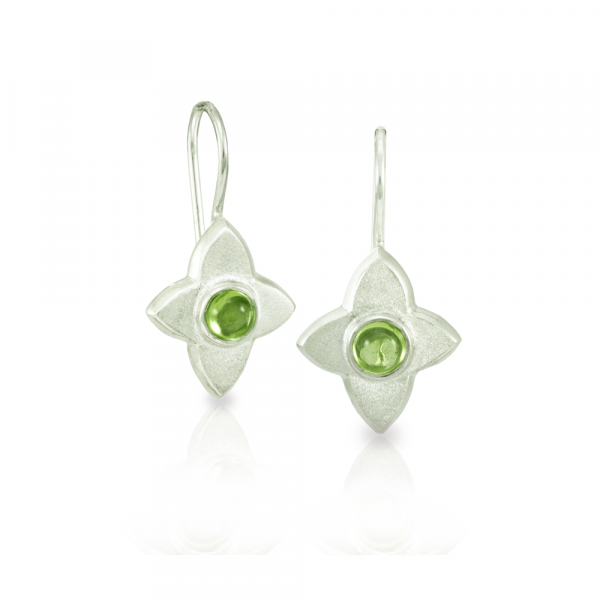 E40 Peridot Silver Flower Petal Earrings