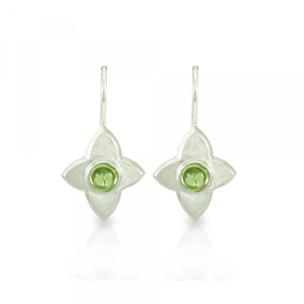 E40 Petal Flower Earrings in Silver with peridot