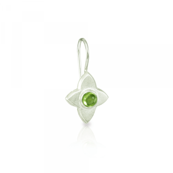 E40 Peridot Silver Petal Flower Earrings