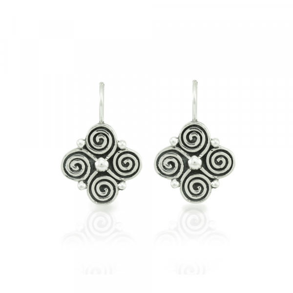 Silver spiral clover earrings with blackened detail - Scarab Jewellery Studios