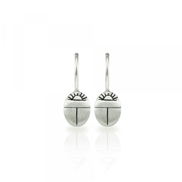 Tiny Scarab Beetle Earrings in solid silver by Scarab jewellery Studio