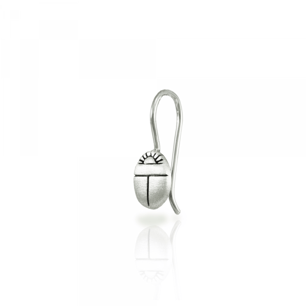 Single view of Small solid silver Scarab Beetle Earring by Scarab jewellery Studio