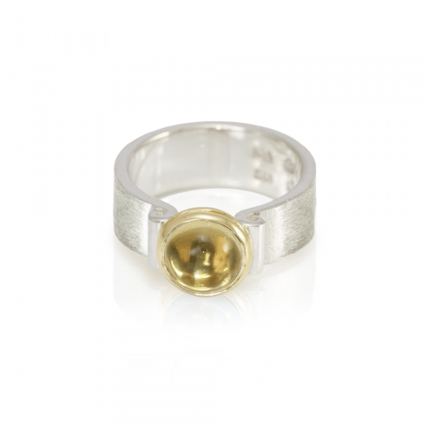 RG32 Citrine Greek Scroll Ring in silver with yellow gold setting by Scarab Jewellery Studio