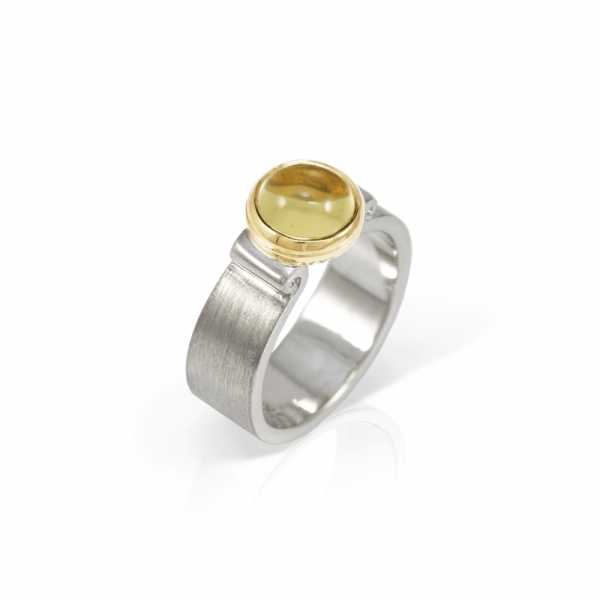 Citrine Greek Scroll Ring in silver with yellow gold setting by Scarab Jewellery Studio