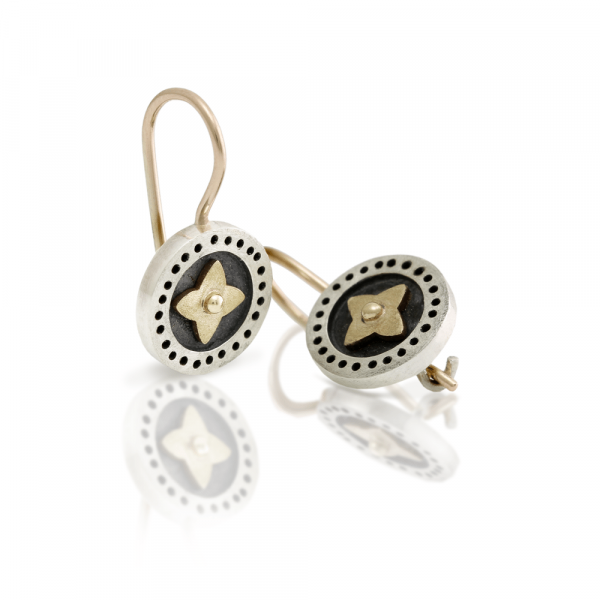 black and silver earrings with gold star detail - Scarab Jewellery Studio