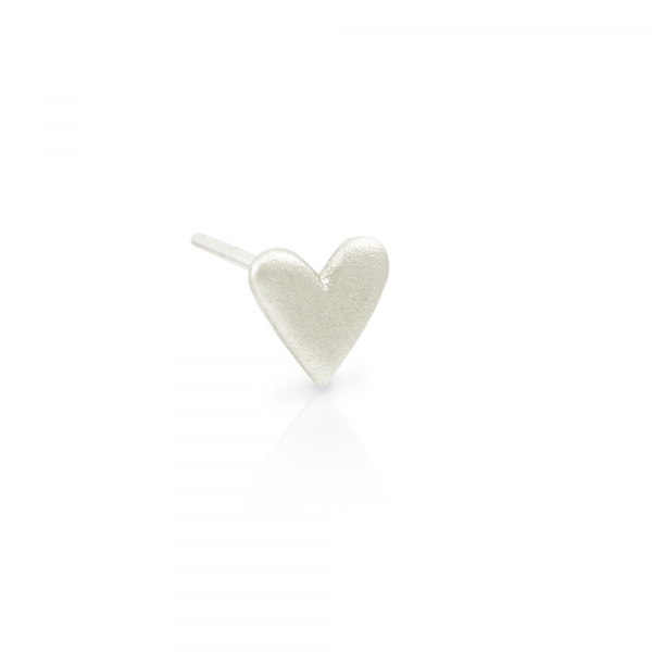 3 quarter view of single Tiny Valentine Hearts Earrings Silver by Scarab Jewellery Studio