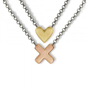 Rose Gold Cross Necklace and Yellow Gold Heart Necklace with blackened silver integrated chain by Scarab Jewellery Studio - Jewellery South Africa