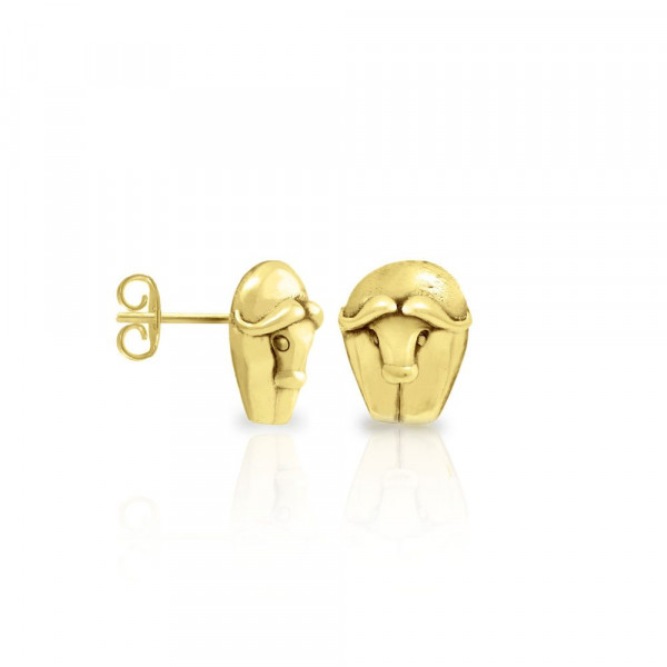 Gold African Buffalo Earrings by Scarab Jewellery Studio