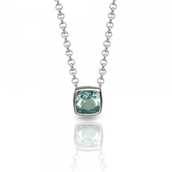 Sky Blue Topaz Silver Pendant - P64 "Boxy"