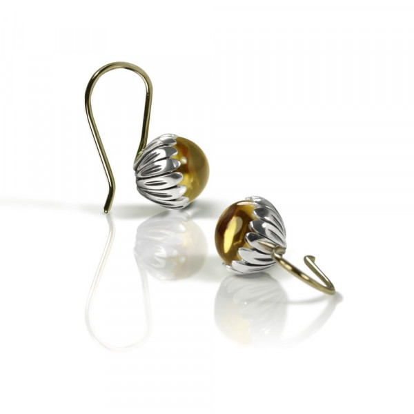 Daisy Citrine Cabouchon Drop Earrings by Scarab Jewellery Studio